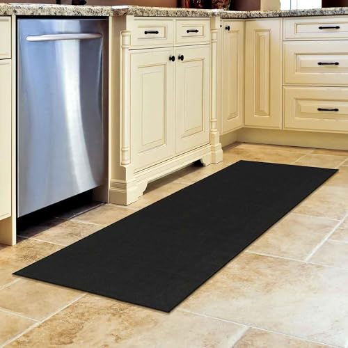 Machine Washable Modern Solid Design Non-Slip Rubberback 2x6 Traditional Runner Rug for Hallway, Kitchen, Bedroom, Living Room, 2'2" x 6', Black