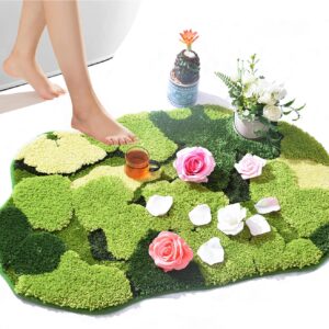 Hifuwan Cute Green Moss Shag Bathroom Rugs Leaf Bath Mats for Bathroom Decor Aesthetic Leaves Soft Non Slip Washable Aabsorbent Floor Carpet Boho Indoor Shower Mat Doormat