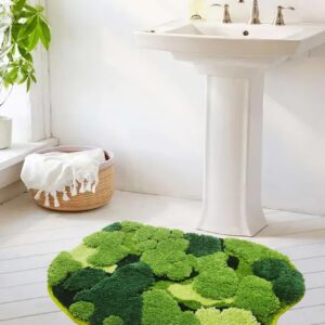 Hifuwan Cute Green Moss Shag Bathroom Rugs Leaf Bath Mats for Bathroom Decor Aesthetic Leaves Soft Non Slip Washable Aabsorbent Floor Carpet Boho Indoor Shower Mat Doormat