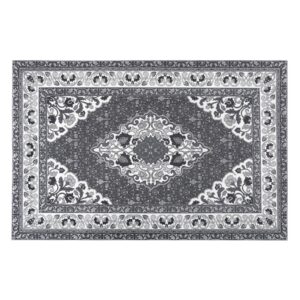 B BENRON Soft Living Room Rug 4x6,Grey,Thin Rugs for Bedroom,Floral Rug with Memory Foam, Low-pile Area Rug Home Decor