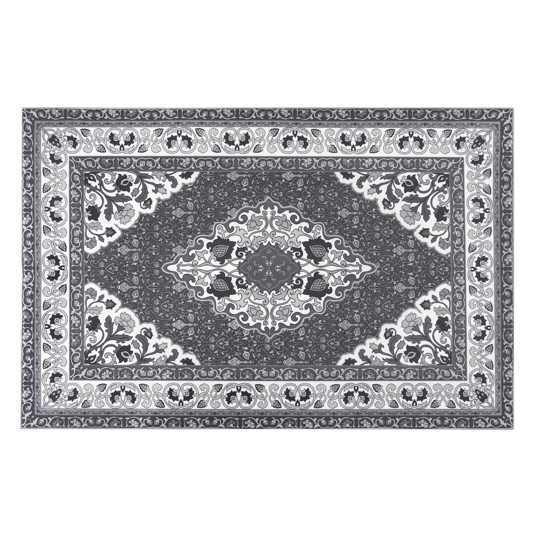 B BENRON Soft Living Room Rug 4x6,Grey,Thin Rugs for Bedroom,Floral Rug with Memory Foam, Low-pile Area Rug Home Decor