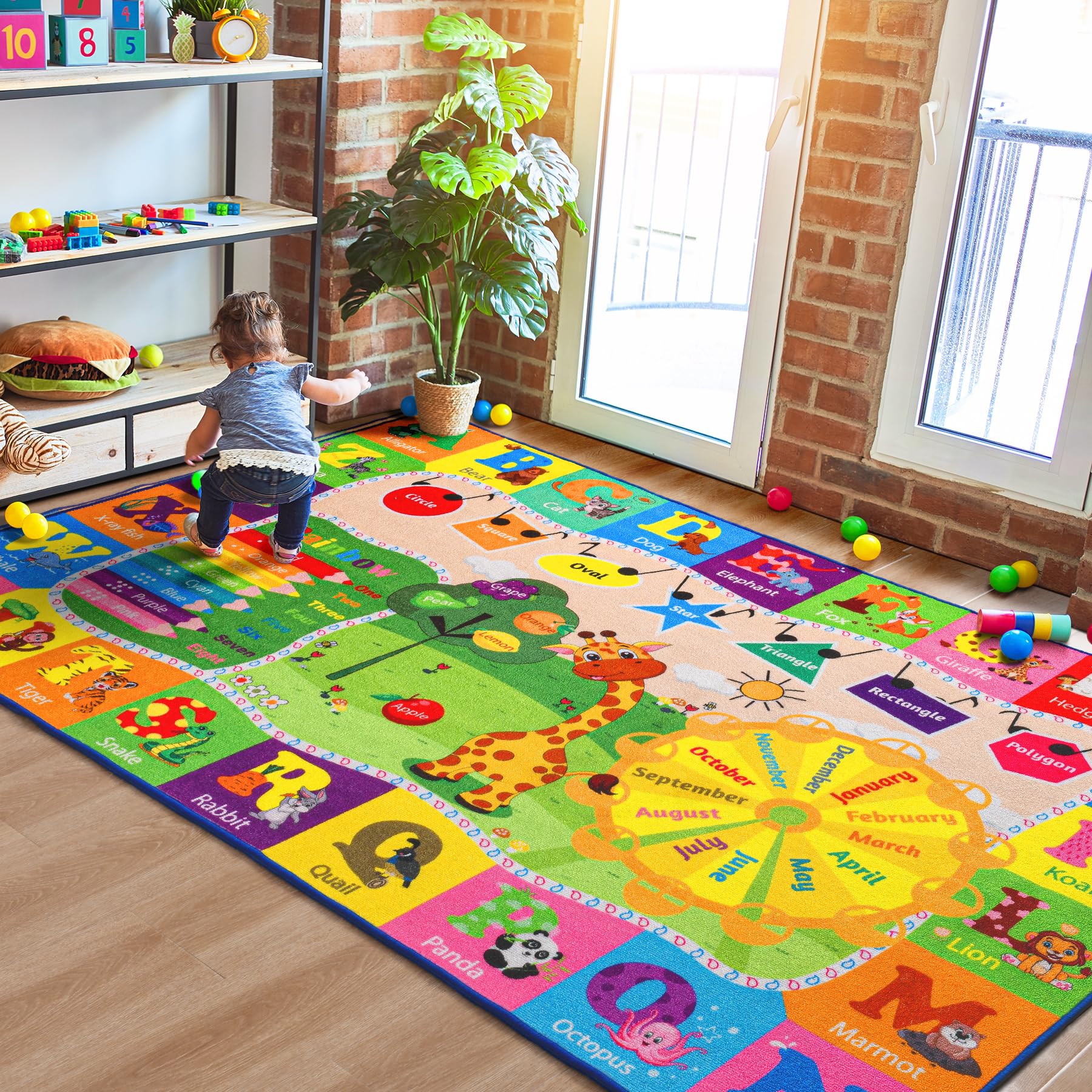 B BENRON Kids Rug Cute Playroom Rug with ABC Alphabet Animals Classroom Rug Educational and Fun 4x6 Area Rugs for Baby Toddler Children Learning Girls Boys Bedroom Nursery Rug Washable