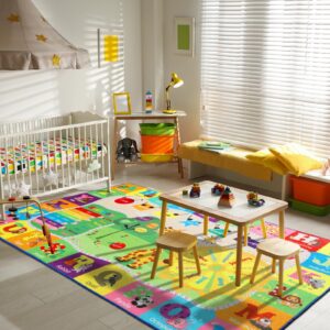 B BENRON Kids Rug Cute Playroom Rug with ABC Alphabet Animals Classroom Rug Educational and Fun 4x6 Area Rugs for Baby Toddler Children Learning Girls Boys Bedroom Nursery Rug Washable