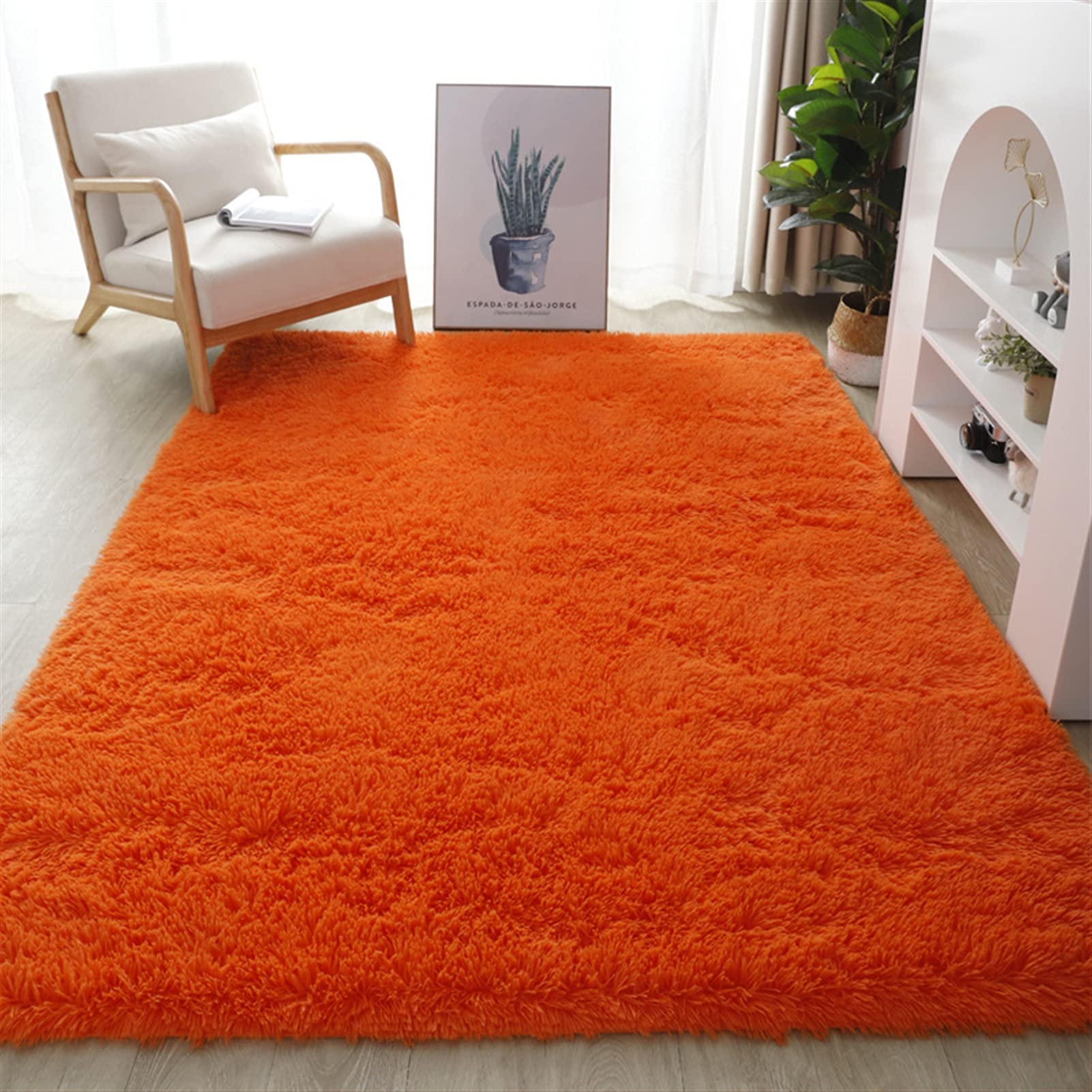 Lifup Soft Fluffy Rectangle Area Rug, Cozy Plush Shaggy Carpet for Living Room Bedroom Home Décor Orange 1.6 x 2.6 Feet