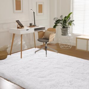 White Rug for Living Room, Super Large 8'X10' Soft Fluffy Shag Area Rug for Bedroom Nursery Room, Throw Shaggy Furry Carpet, Rectangle Faux Fur Plush Fuzzy Rugs for Dorm Teen Room Home Décor