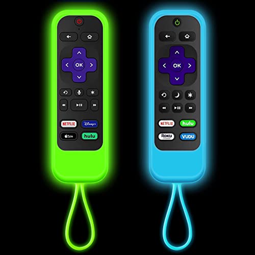 [2 Pack] Climberer silicone remotes cover case Compatible with TCL,Roku, Hisense remote | Roku Express 4K+ 2021 | Roku Streaming Stick+/Stick 4K 2021(Luminous Green + Blue)