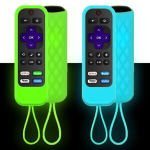 2pack remote case compatible with roku tcl hisense remote controls,silicone protective controller sleeve for roku express 4k+ 2021 - streaming stick+ - streaming stick 4k 2021 glow in the dark