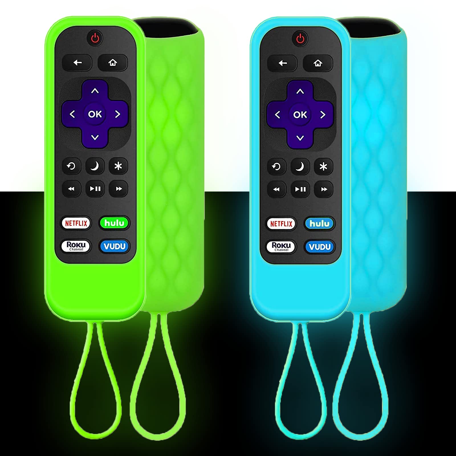 2Pack Remote Case Compatible with Roku TCL Hisense Remote Controls,Silicone Protective Controller Sleeve for Roku Express 4K+ 2021 - Streaming Stick+ - Streaming Stick 4K 2021 Glow in The Dark