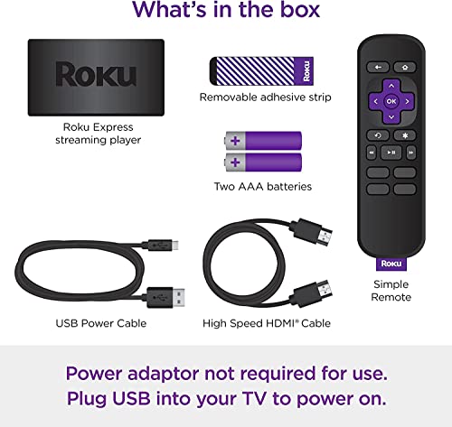 Roku Express (New) | HD Roku Streaming Device with Simple Remote (no TV Controls), Free & Live TV, Includes Cleaning Cloth and Carrying Pouch