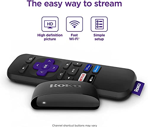 Roku Express (New) | HD Roku Streaming Device with Simple Remote (no TV Controls), Free & Live TV, Includes Cleaning Cloth and Carrying Pouch