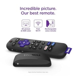 Roku Express 4K Pro with Voice Remote Pro - Roku Streaming Device 4K/HDR, Rechargeable Roku Remote, Hands-Free Controls, Lost Remote Finder, Free & Live TV - Amazon Exclusive