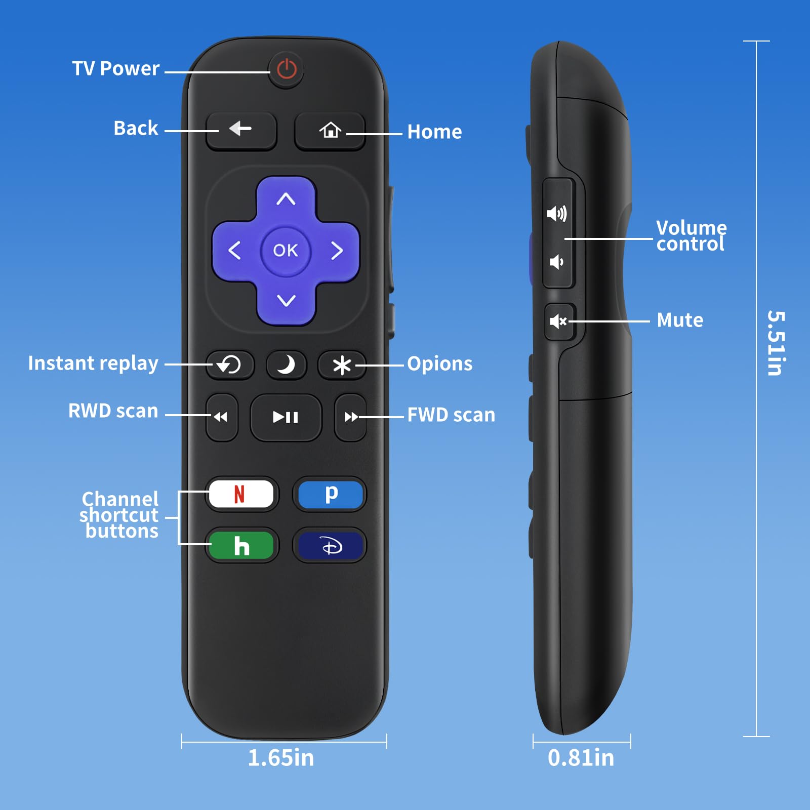 (Pack of 2) Replacement Remote Control Only for Roku TV, Compatible for TCL Roku/Hisense Roku/Onn Roku/Insignia Roku/Element Roku/Westinghouse Roku/Philips Roku Smart TV【Not for Roku Stick and Box】