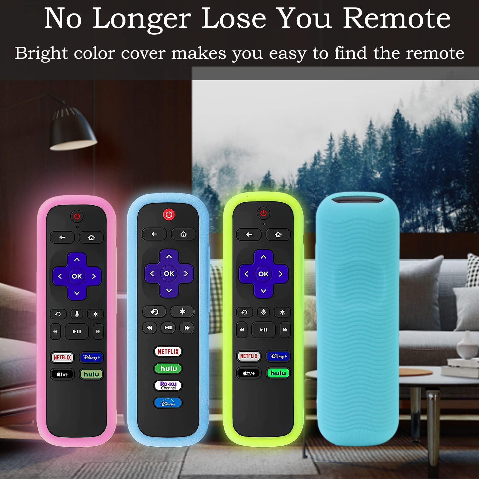 4Pack Silicone Remote Cover for Roku | TCL Hisense Roku Glow in The Dark Remote Case Universal for Roku Express 4K+ 2021 | Roku Streaming Stick+ Remote Controller Sleeve with Lanyards