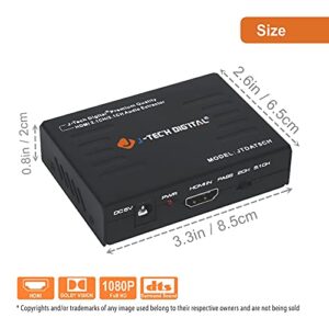 J-Tech Digital Premium Quality 1080P HDMI to HDMI + Audio (SPDIF + RCA Stereo) Audio Extractor Converter (JTDAT5CH)