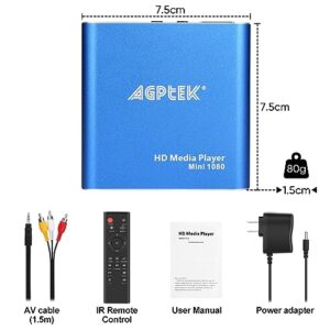 HDMI Media Player, Blue Mini 1080p Full-HD Ultra HDMI MP4 Player for -MKV/RM/ MP4 / AVI etc- HDD USB Flash Drive/HDD and SD Card