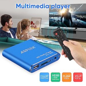 HDMI Media Player, Blue Mini 1080p Full-HD Ultra HDMI MP4 Player for -MKV/RM/ MP4 / AVI etc- HDD USB Flash Drive/HDD and SD Card