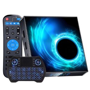 Android TV Box 10.0,TV Box Android 4GB RAM 64GB ROM H616 Quad-Core CPU Support Dual-WiFi 2.4/5GHz Ethernet Bluetooth 4.0 H.265 6K TV Box Android with Wireless Mini Keyboard