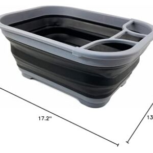 SAMMART 15L (3.96 Gallons) Collapsible Plastic Dish Drainer - Foldable Drying Rack - Portable Dinnerware Organizer - Space Saving Storage Tray for Kitchen, Camping (Grey/Black)