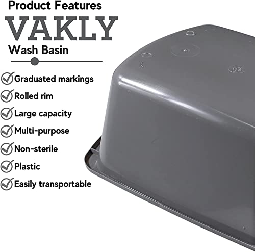 Wash Basins – Rectangular Plastic Hospital Bedside Soaking Tub [1 Pack] Small 7 Quart Graduated Bucket - Portable Washbasin for Washing, Cleaning, Foot Bath, Washing Dishes, Face Cleansing Bowl