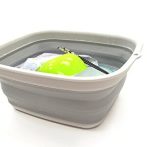 SAMMART 7.7L (2 Gallon) Collapsible Tub - Foldable Dish Tub - Portable Washing Basin - Space Saving Plastic Washtub (Grey, S)