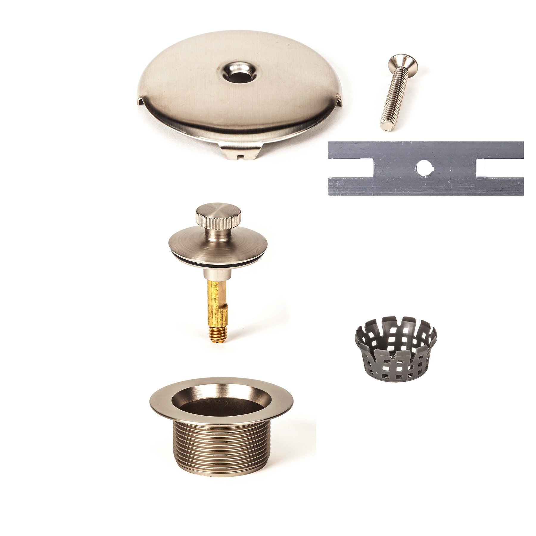 PF WaterWorks PF0966-BN Lift n Turn (Twist Close) Bath Tub Drain Assembly (Coarse Drain 11.5 TPI + Stopper + One (1) Hole Face Plate - Free Hair Catcher/Strainer - Eliminate Clogs Brushed Nickel