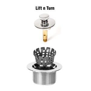 PF WaterWorks PF0966-BN Lift n Turn (Twist Close) Bath Tub Drain Assembly (Coarse Drain 11.5 TPI + Stopper + One (1) Hole Face Plate - Free Hair Catcher/Strainer - Eliminate Clogs Brushed Nickel