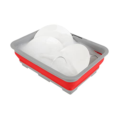 Collapsible Cleaning Caddy - Portable Multi-use Wash Basin, Dish Tub, or Ice Bucket with 7.27L Capacity for Camping and Tailgating by Wakeman (Red)