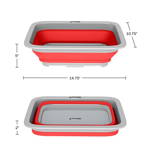 Collapsible Cleaning Caddy - Portable Multi-use Wash Basin, Dish Tub, or Ice Bucket with 7.27L Capacity for Camping and Tailgating by Wakeman (Red)