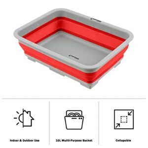 Collapsible Cleaning Caddy - Portable Multi-use Wash Basin, Dish Tub, or Ice Bucket with 7.27L Capacity for Camping and Tailgating by Wakeman (Red)