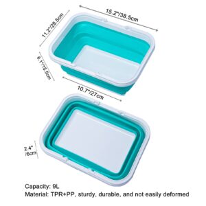 AUTODECO 2 Pack Collapsible Sink with Handle Towel, 2.37 Gal / 9L Foldable Wash Basin for Washing Dishes, Camping, Hiking and Home Blue