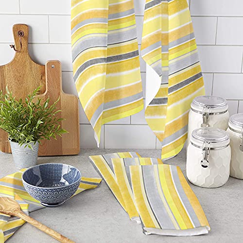 Kitchen Towels Set Ombre Yellow Grey Stripe Hand Towels Dish Towel Geometric Design Dishcloths 2 Pack, 18x28 Inches Absorbent Soft Cotton Dish Cloths Bar Towels & Tea Towels