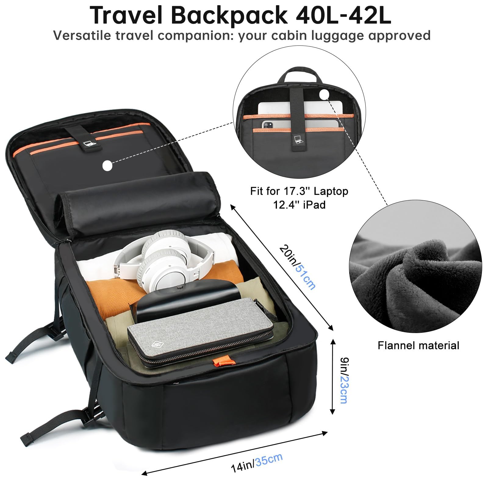 hk Travel Backpack for Men 40L,TSA Friendly Flight Approved Carry On Luggage Backpack,Personal Item Travel Bag,17.3 Inch Waterproof Business Laptop Backpack Weekender Bag with USB Charging Port