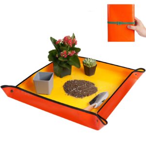 HNXTYAOB Repotting Mat for Indoor Plant Transplanting and Potting Soil Mess Control Portable Succulent Planting Potting Tray Gardening Gifts for Women Men Plant Lover Gifts (Orange 27" x 27")