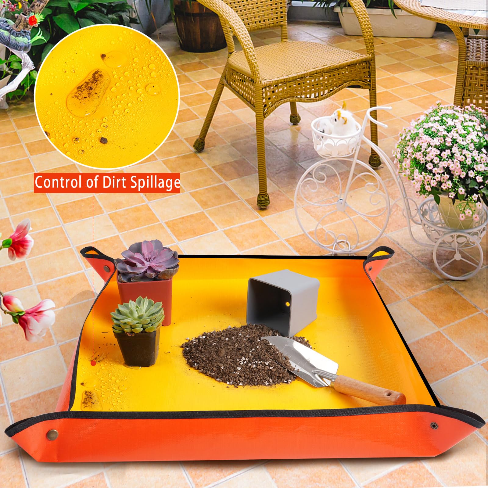 HNXTYAOB Repotting Mat for Indoor Plant Transplanting and Potting Soil Mess Control Portable Succulent Planting Potting Tray Gardening Gifts for Women Men Plant Lover Gifts (Orange 27" x 27")