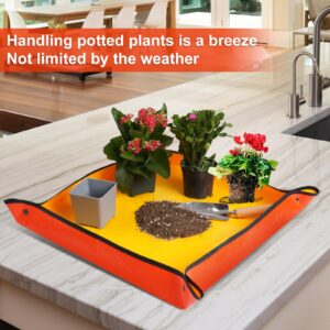 HNXTYAOB Repotting Mat for Indoor Plant Transplanting and Potting Soil Mess Control Portable Succulent Planting Potting Tray Gardening Gifts for Women Men Plant Lover Gifts (Orange 27" x 27")