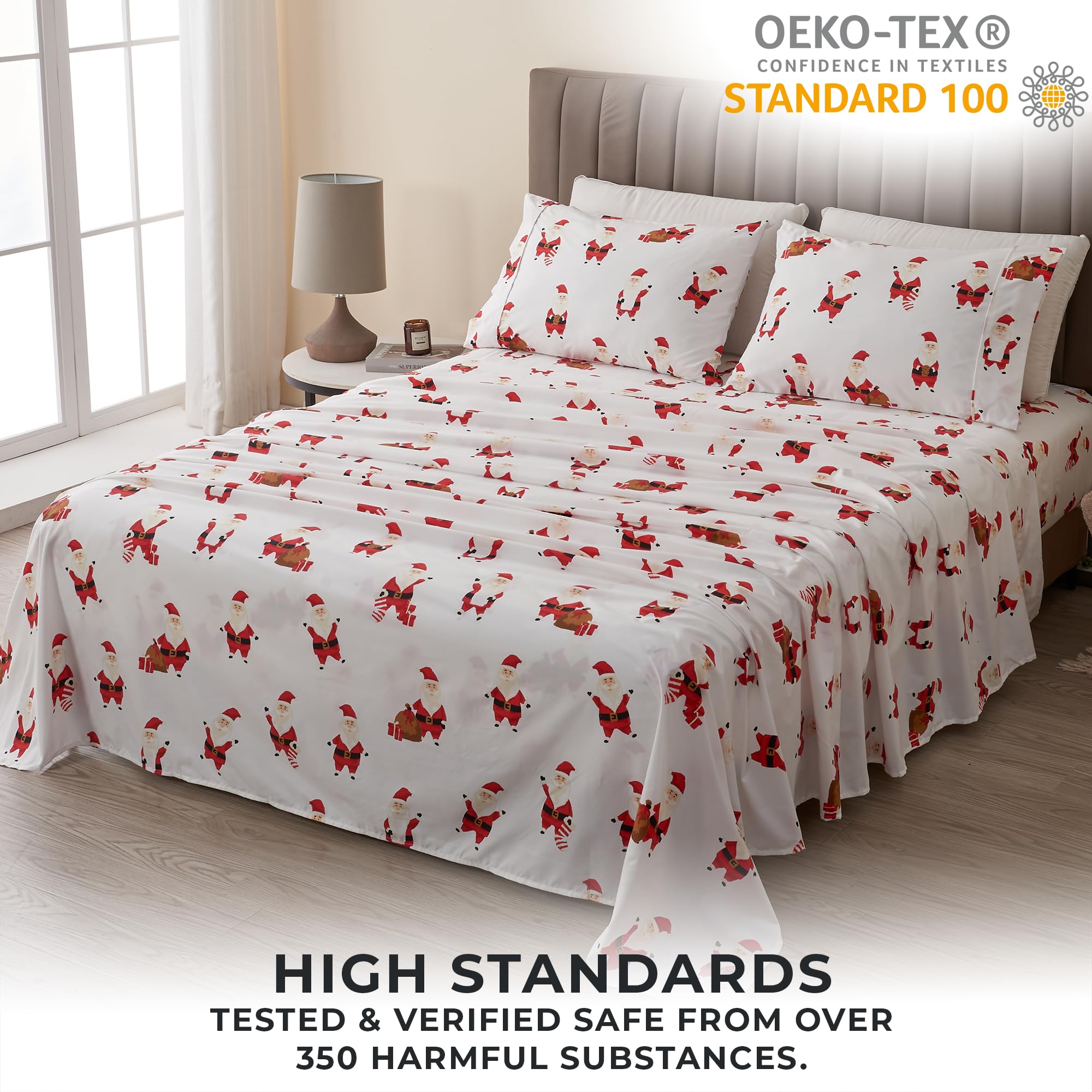 4-Piece Full Microfiber Sheet Set | Holiday-Printed, Ultra-Soft Sheets | Wrinkle & Fade-Resistant Patterns Inspired by Holidays | All-Season Bedding Sheets & Pillowcases. (Full, Jolly Santa)