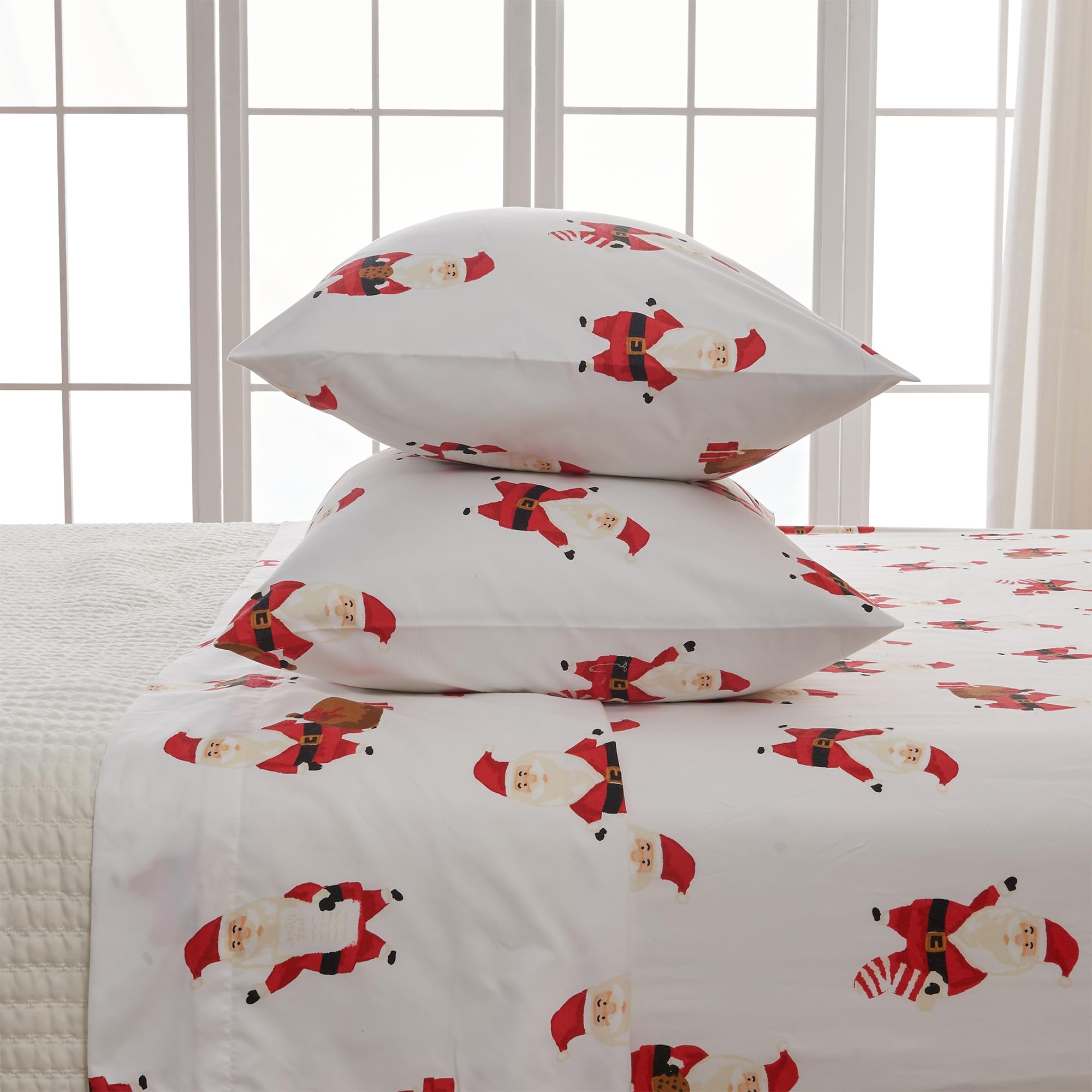 4-Piece Full Microfiber Sheet Set | Holiday-Printed, Ultra-Soft Sheets | Wrinkle & Fade-Resistant Patterns Inspired by Holidays | All-Season Bedding Sheets & Pillowcases. (Full, Jolly Santa)