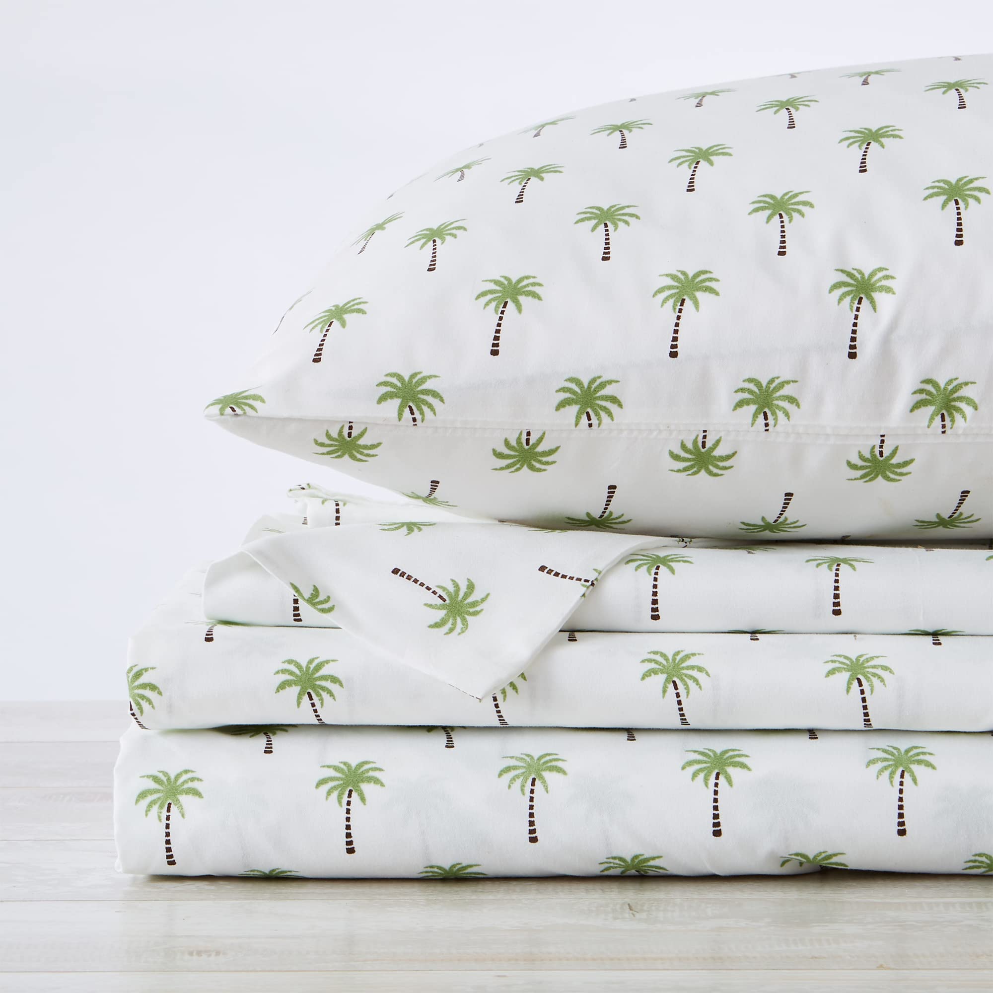 4-Piece Queen Coastal Microfiber Sheet Set | Nautical-Printed, Ultra-Soft Sheets | Wrinkle & Fade Resistant Beach-Themed Prints & Patterns Bedding Sheets & Pillowcases. (Queen, Palm Tree)