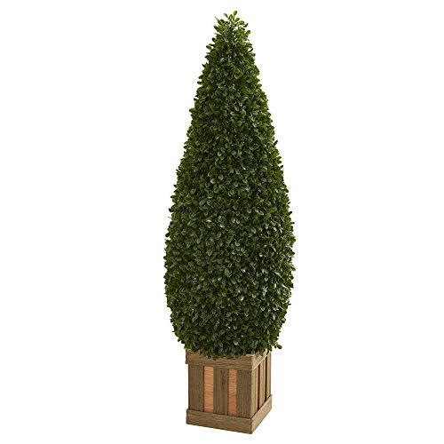 Nearly Natural 5’ Boxwood Cone Topiary Tree with Decorative Planter Artificial Plant, 16" D x16 W x5 Ft, Green