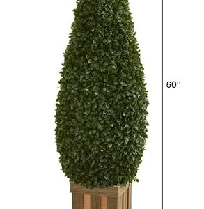 Nearly Natural 5’ Boxwood Cone Topiary Tree with Decorative Planter Artificial Plant, 16" D x16 W x5 Ft, Green