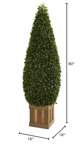 Nearly Natural 5’ Boxwood Cone Topiary Tree with Decorative Planter Artificial Plant, 16" D x16 W x5 Ft, Green