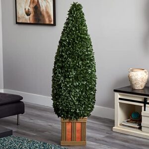 Nearly Natural 5’ Boxwood Cone Topiary Tree with Decorative Planter Artificial Plant, 16" D x16 W x5 Ft, Green