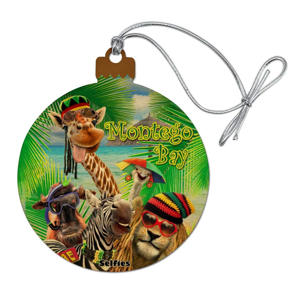 Montego Bay Jamaica Giraffe Zebra Lion Wood Christmas Tree Holiday Ornament