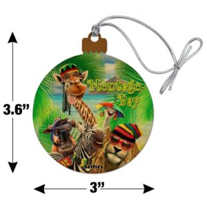 Montego Bay Jamaica Giraffe Zebra Lion Wood Christmas Tree Holiday Ornament