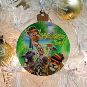 Montego Bay Jamaica Giraffe Zebra Lion Wood Christmas Tree Holiday Ornament