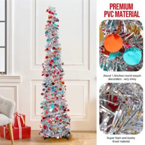 Christmas Tree, 5Ft Artificial Christmas Tree Decorations Pencil Xmas Tree for Home Party Office Fireplace Holiday Decorations (Silver)