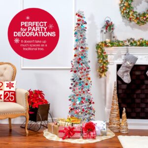 Christmas Tree, 5Ft Artificial Christmas Tree Decorations Pencil Xmas Tree for Home Party Office Fireplace Holiday Decorations (Silver)