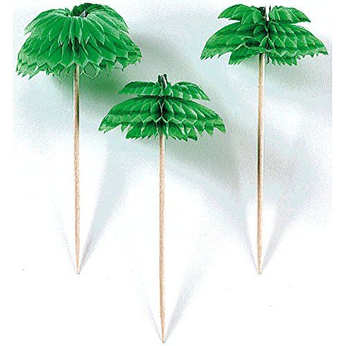 Amscan 401200 Palm Tree Honeycomb Picks - Pack of 12 | 4" - Green