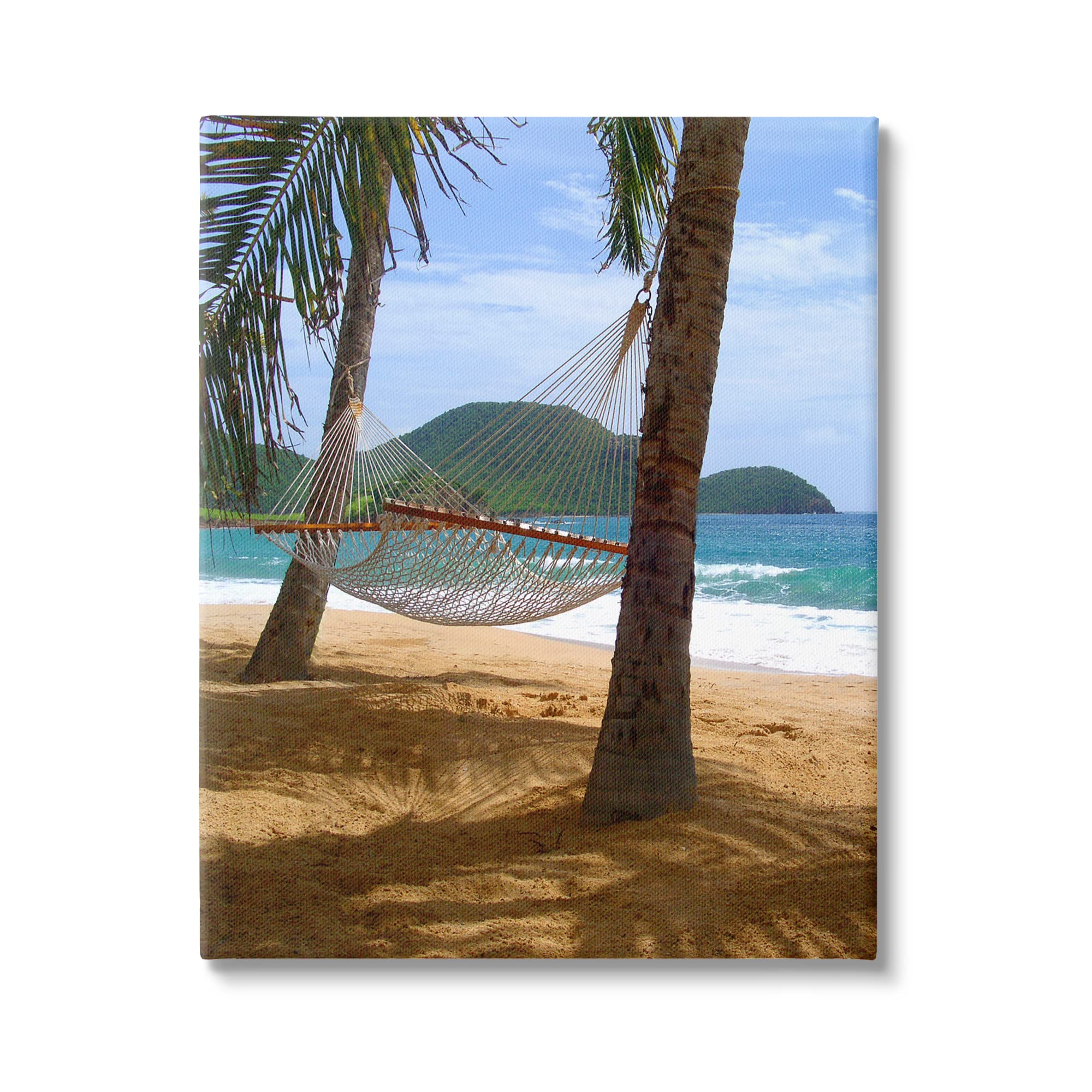 Stupell Industries Tropical Summer Vacation Hammock Between Palm Trees, Design by Noah Bay, Gallery Wrapped Canvas, 16 x 20