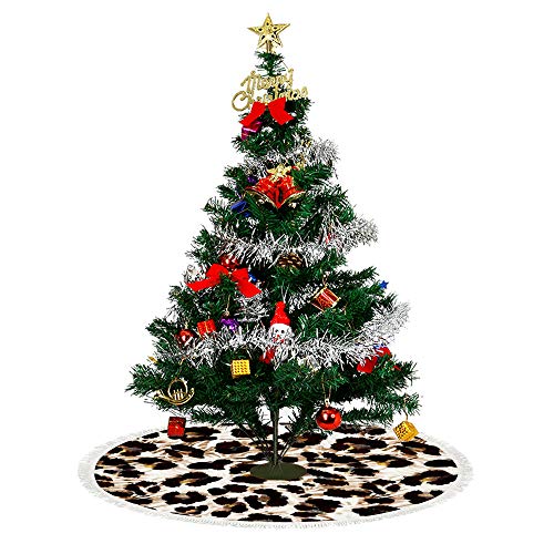 Dream Bay Christmas Tree Skirt,﻿Leopard Christmas Tree Mat for Xmas Party Decoration 30x30 Inches